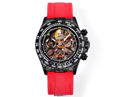 TW Factory Rolex Daytona 40mm Carbon Fiber Case Red Fabric Band Black Face 4802 Movement Watch